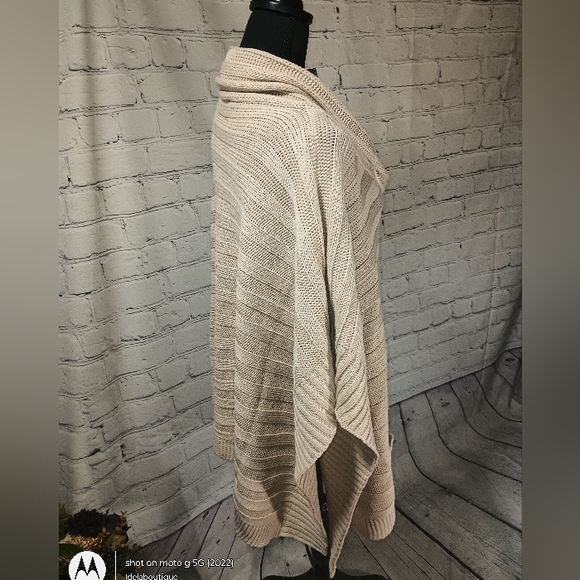Max Sport LA CowlNeck Knit ribbed SweaterPoncho Heather Oatmeal - Picture 10 of 16